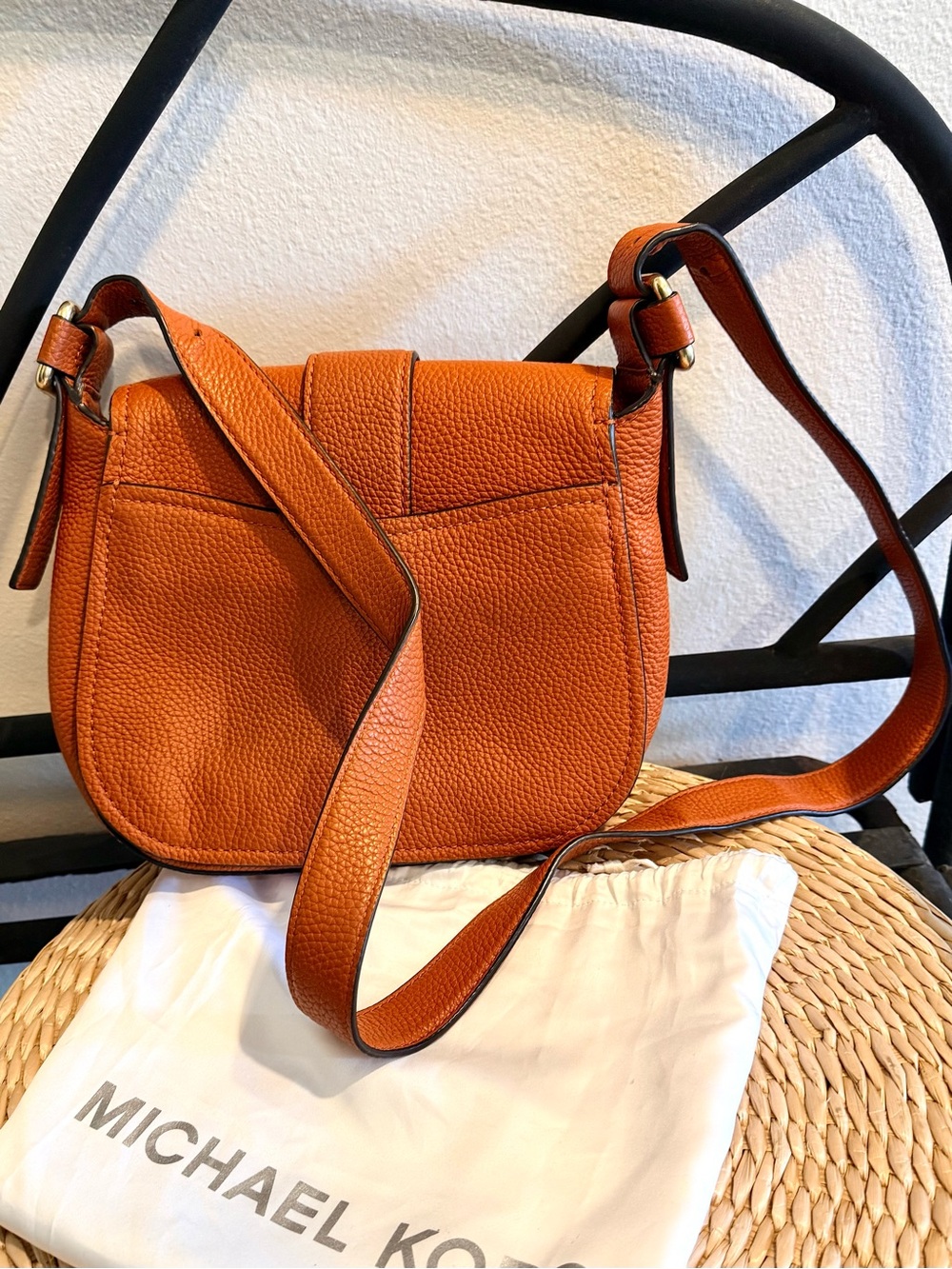 MK Maxine Saddle Bag Pebbled Leather Crossbody in Cognac - Picture 3 of 6